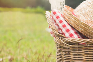 Photo of a picnic blanket in a meadow