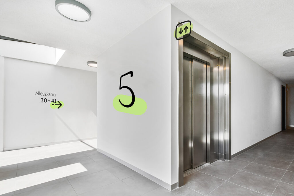 Marking of floor and apartment numbers at elevators - wayfinding in the building
