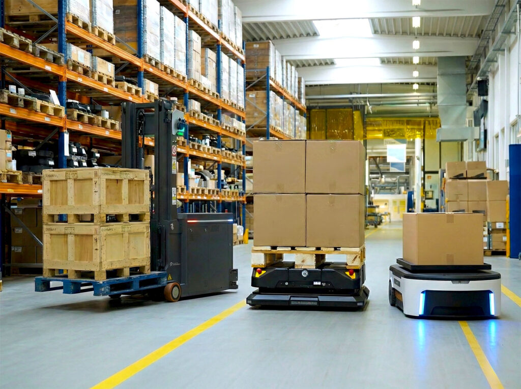 Autonomiczne roboty magazynowe w magazynie