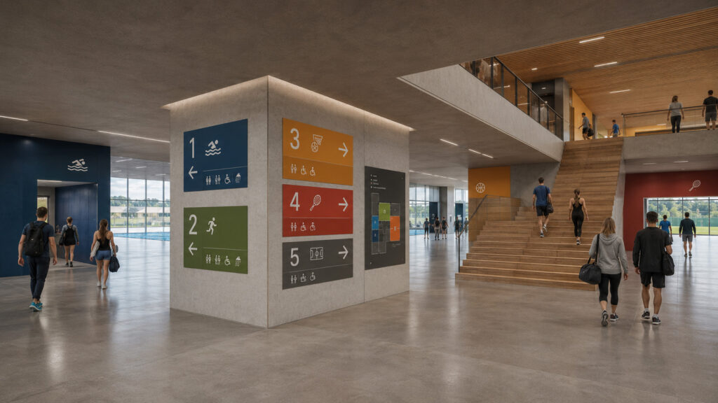 System informacji wizualnej w wielofunkcyjnym ośrodku sportu i rekreacji