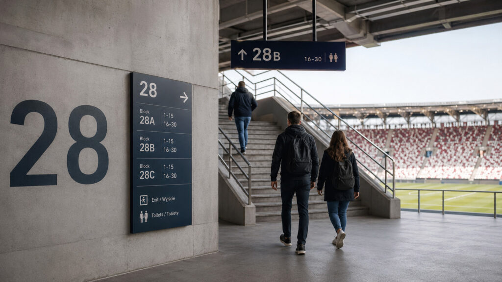 Oznakowanie sektora i kierunkowskazy prowadzące na trybuny stadionu
