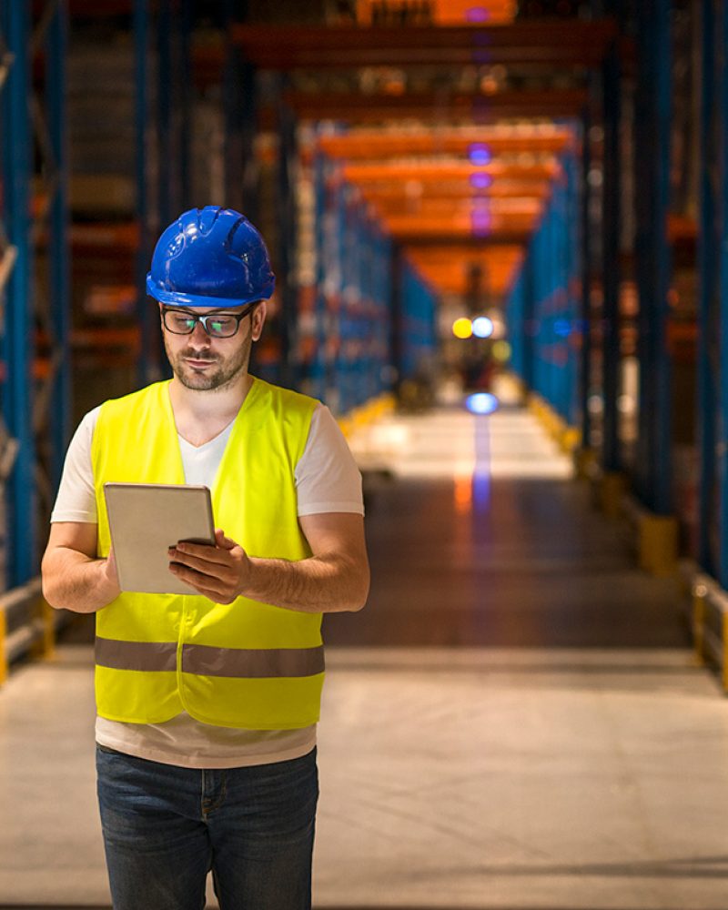 Zdjęcie pracownik magazynu korzysta z tabletu
