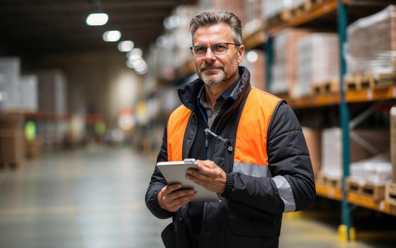 Kierownik magazynu na tle hali – zdjęcie przedstawiciela HKK Group